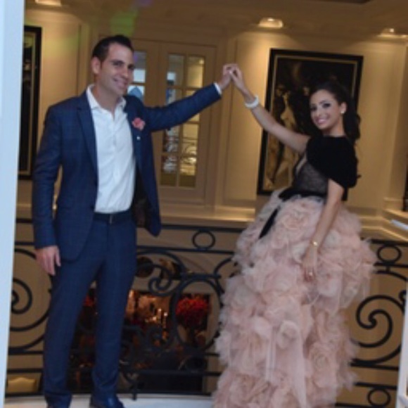 Marchesa blush Chantilly lace gown velvet bow - Picture 3 of 5